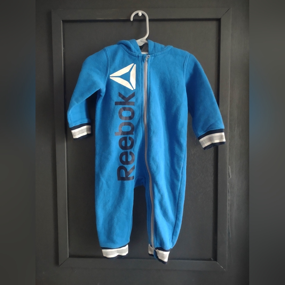 Reebok Bright Blue Hooded Kids One-Piece Fleece Romper